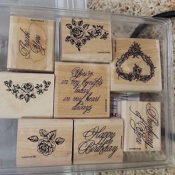 Stampin' Up! Other - Vintage Stanpin' Up Wood Mounted Rubber Stamp Set Florals and Cursive
